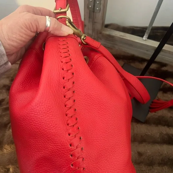 Boden Cherry Red Bucket Tassel Bag - Picture 8 of 11